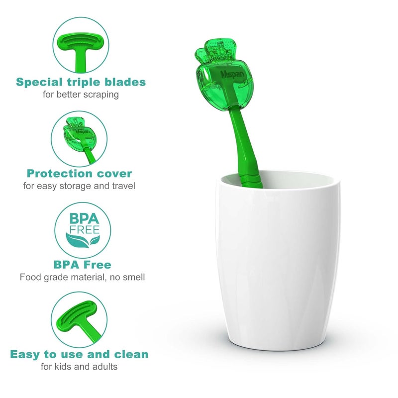 Mspan Tongue Scraper for Adults & Kids: Tongue Cleaner Brush Dental Clean Care Kit with Plastic Travel Case Cover - Oral Hygiene Fresh Breath Green Grey 2 Pack - Image 3